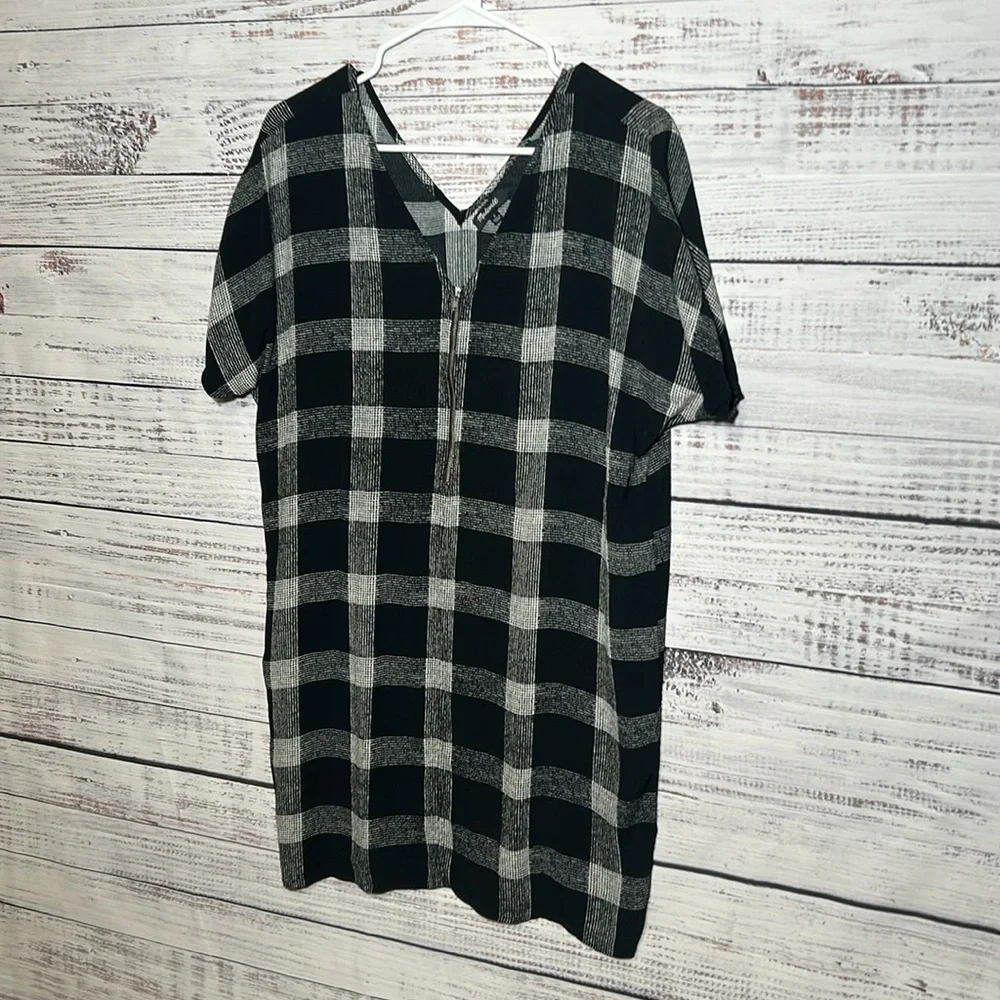 Madewell Zip Front Black Buffalo Plaid Check Sheath Dress Small - Picture 5 of 16